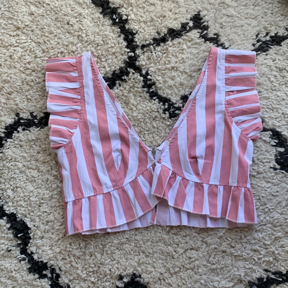Pink & White Striped Button Up Skirt Set